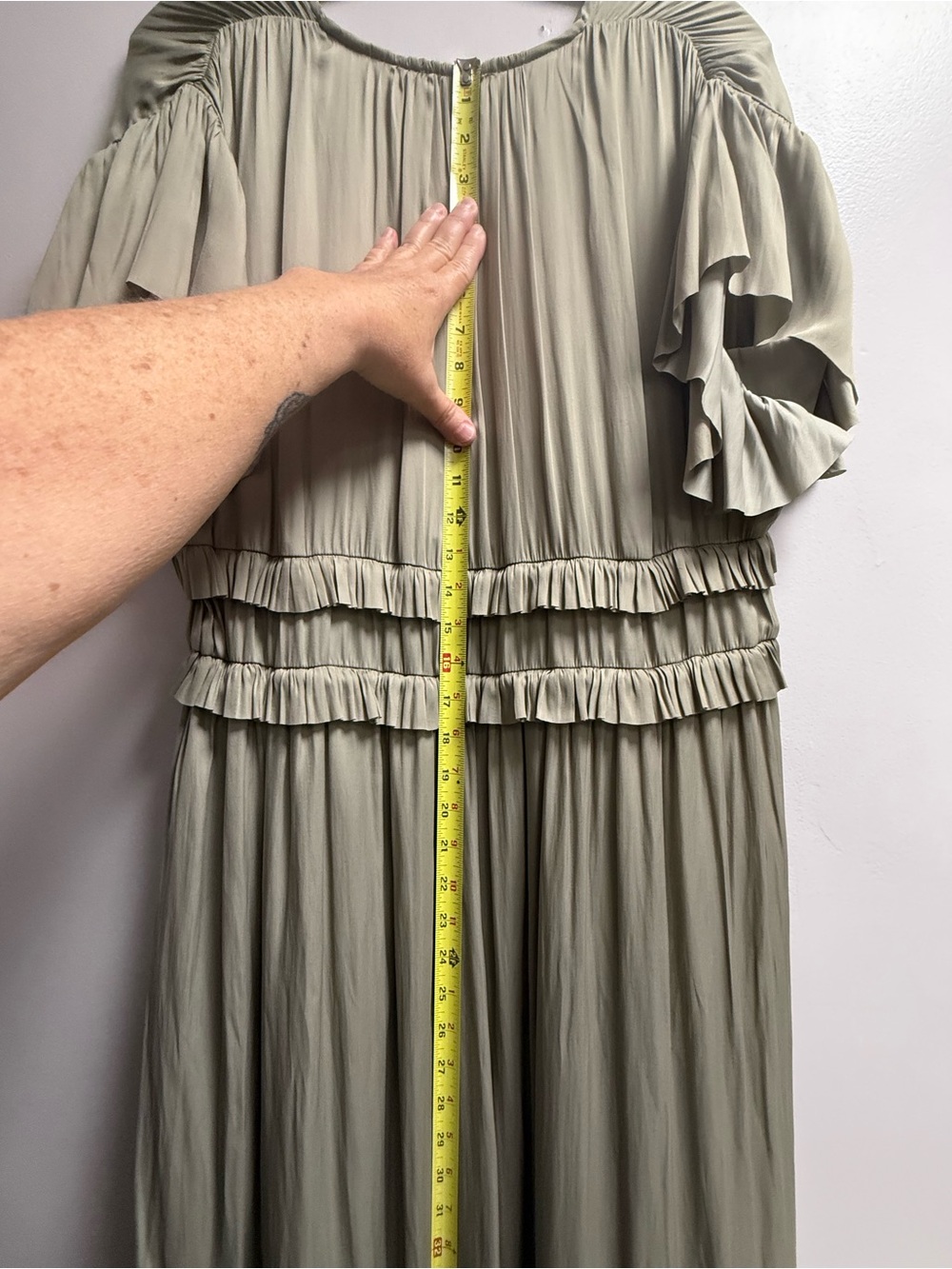 Like New (Worn Once) bohme Sage/Greenish/Gray Ruffle Boho Dress Women’s XL - Picture 9 of 14
